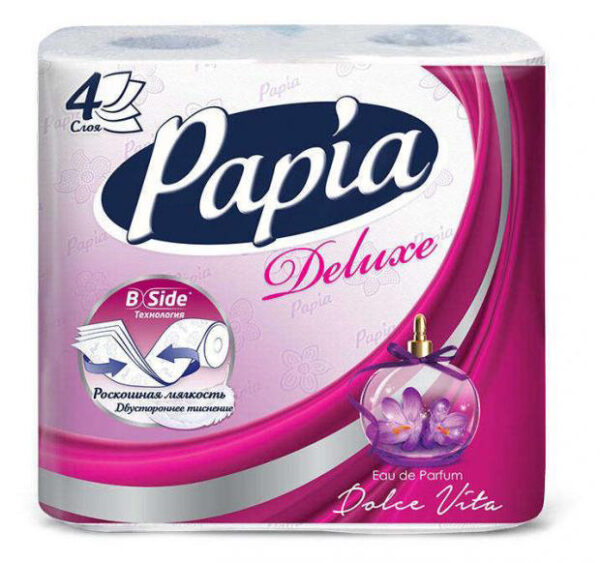 ТУАЛЕТНАЯ БУМАГА PAPIA DELUXE DOL. VITA 4СЛ 4РУЛ (14шт) — купить оптом