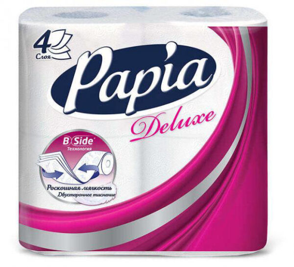 ТУАЛЕТНАЯ БУМАГА PAPIA DELUXE 4СЛ 4РУЛ (14шт) — купить оптом