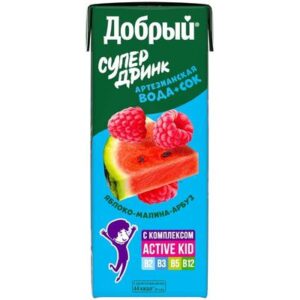 Добрый Напиток сокосодержащий из яблок, малины и арбуза, обогащенный витаминным комплексом "Active kid" — купить оптом