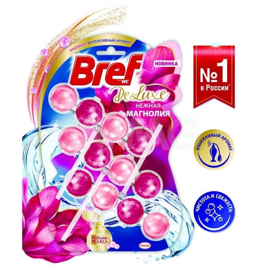 Средство для чистки унитаза Bref DeLuxe Нежная магнолия, 3х50 мл (9шт) — бренд БРЕФ — купить оптом